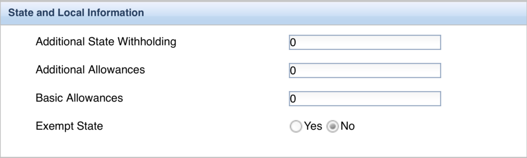 Paycheck City State Withholdings Section