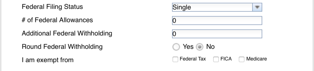 Federal tax information section on Paycheck City.